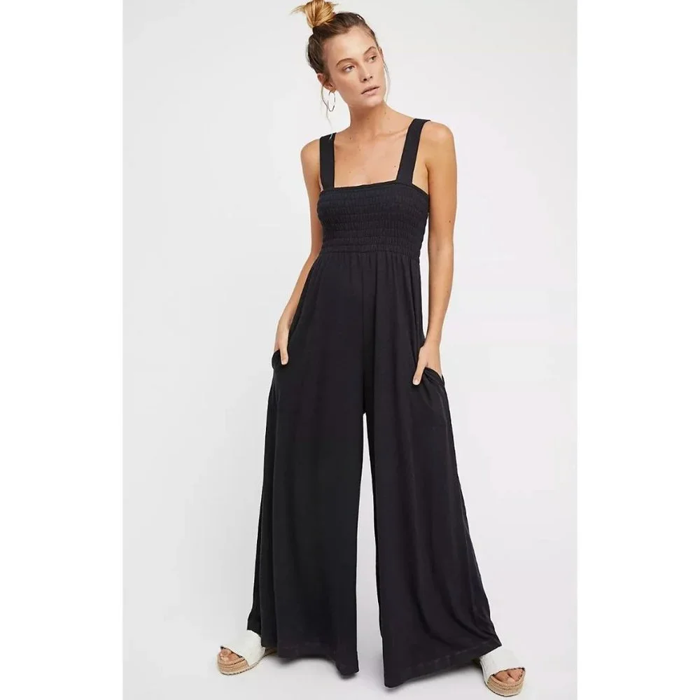 Free People Beach Homecoming Jumper Jumpsuit Size Medium in Black